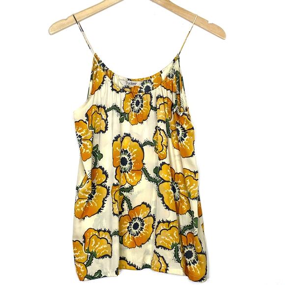 Tucker Tops - TUCKER NYC Silk Camisole Tank Womens Sz XS Orange Poppies Floral Colorful Artsy